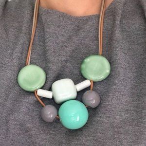 VTG Tangram Handmade Stone Plastic Bead Necklace